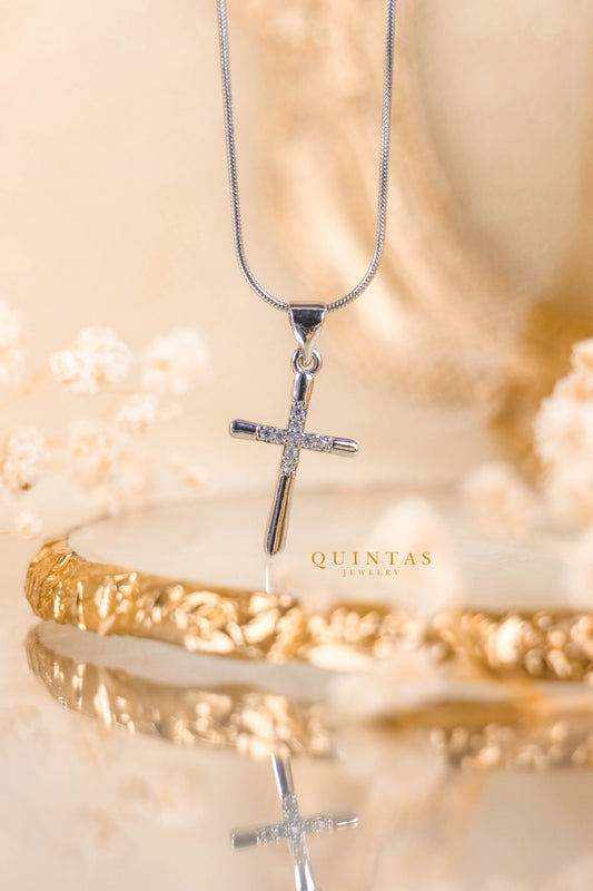 Studded Cross Silver Necklace