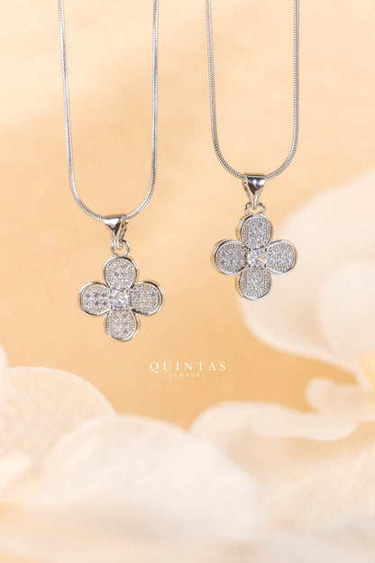 Diamond Clover Silver Necklace