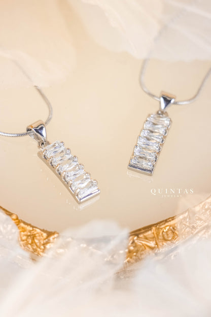 Classic Baguette Diamonds Silver Necklace