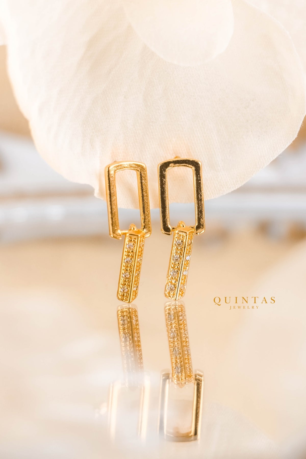 Paperclip Gold Bar Drop Stud Earrings