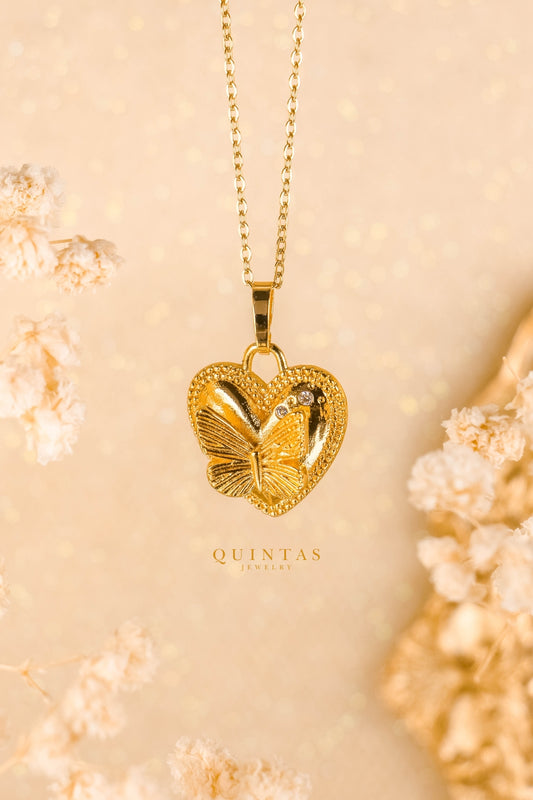 Golden Butterfly Heart Necklace