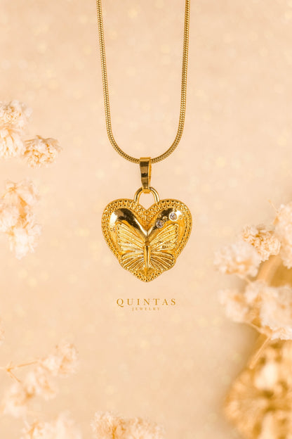 Golden Butterfly Heart Necklace