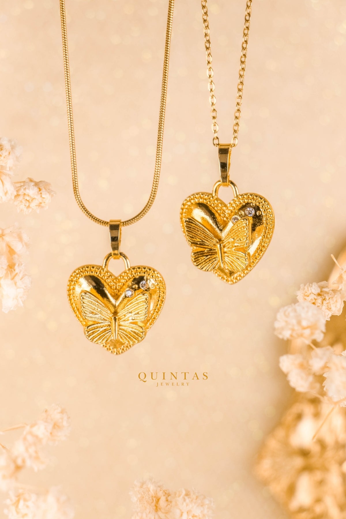 Golden Butterfly Heart Necklace