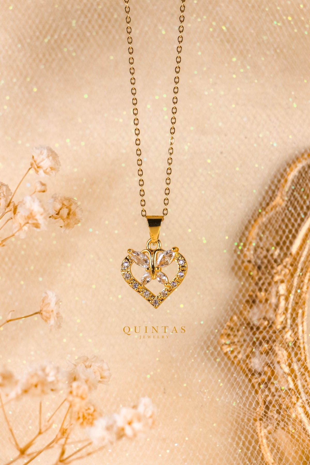 Butterfly Diamond Heart Necklace