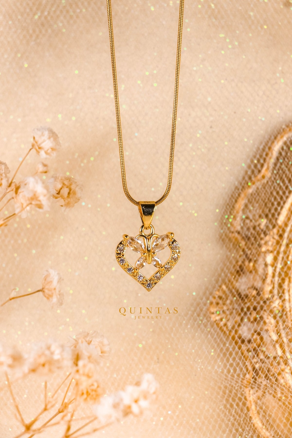 Butterfly Diamond Heart Necklace