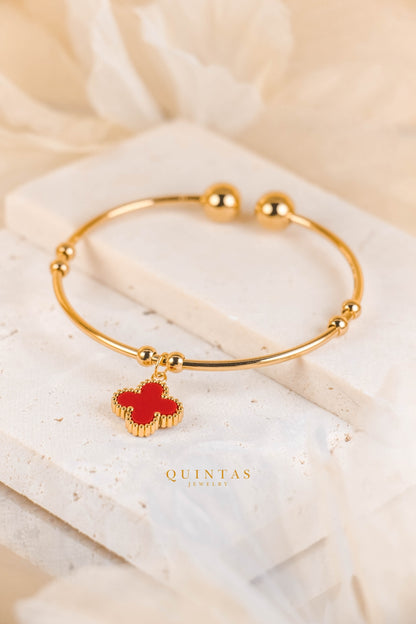Four Leaf Clover Charm Bangle Bracelet