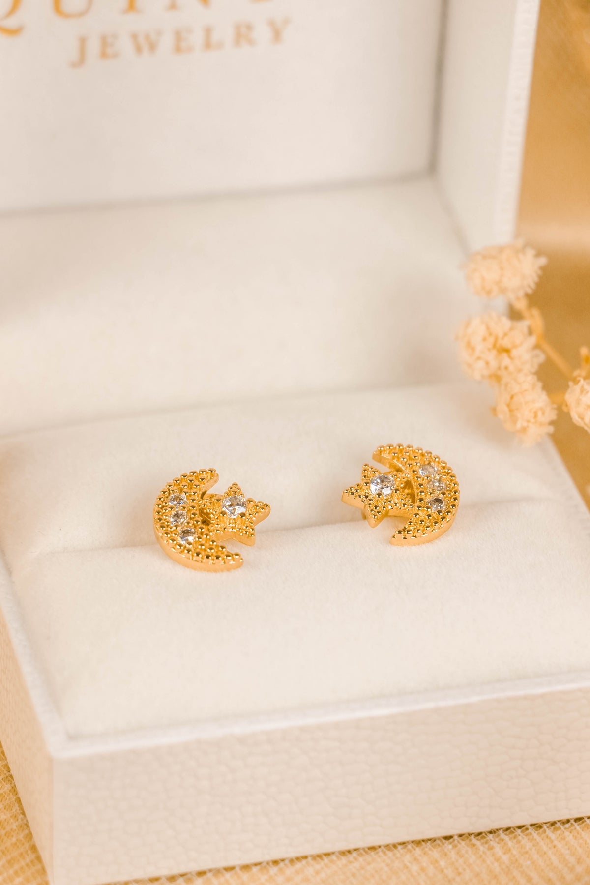 Astrid Moon and Star Rose Gold Stud Earrings