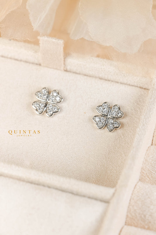 Lucky Clover Silver Stud Earrings