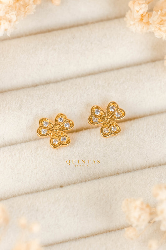 Lucky Clover Gold Stud Earrings