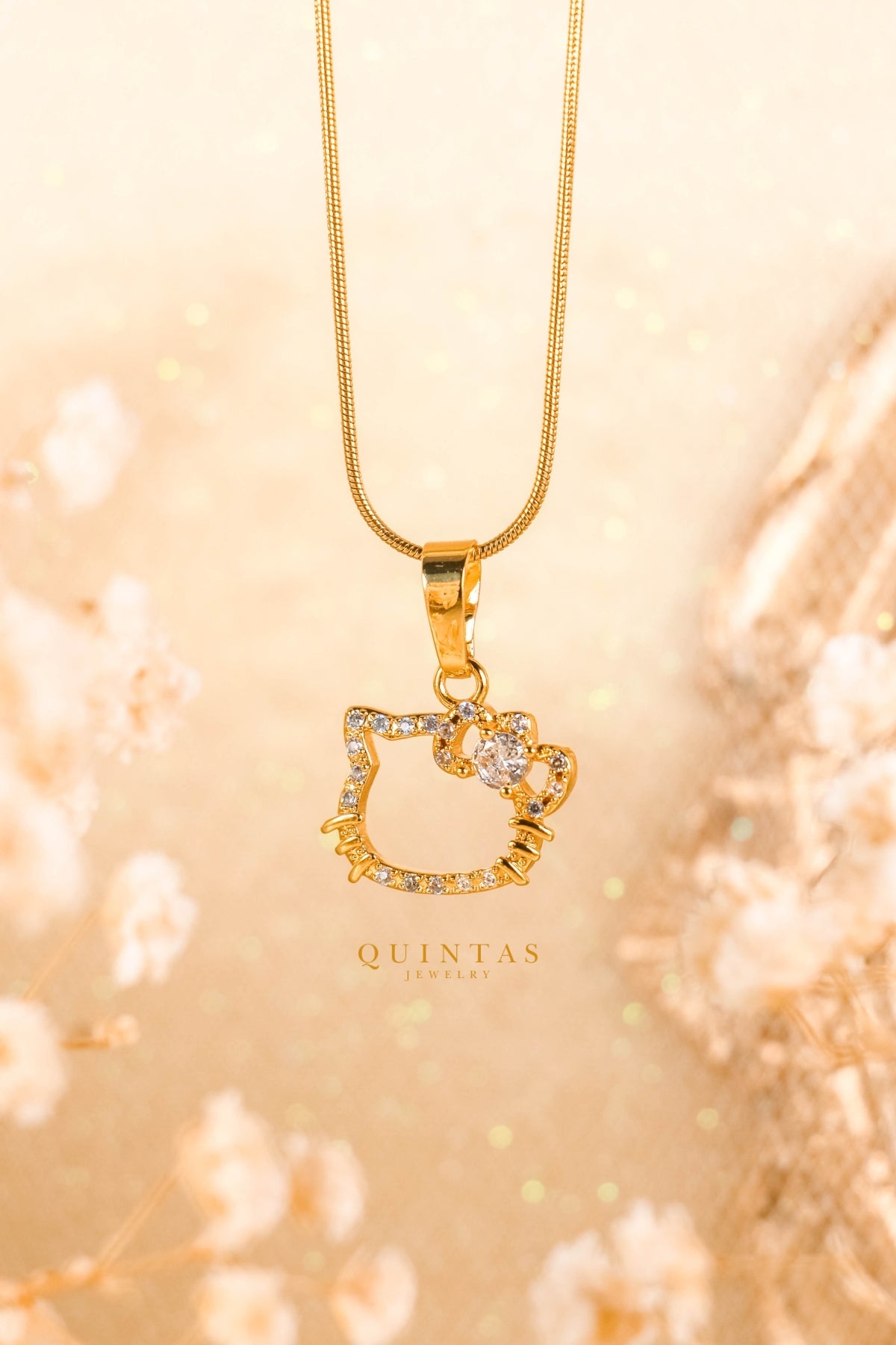 18k Gold Hello Kitty Diamond & Ruby Pendant Necklace
