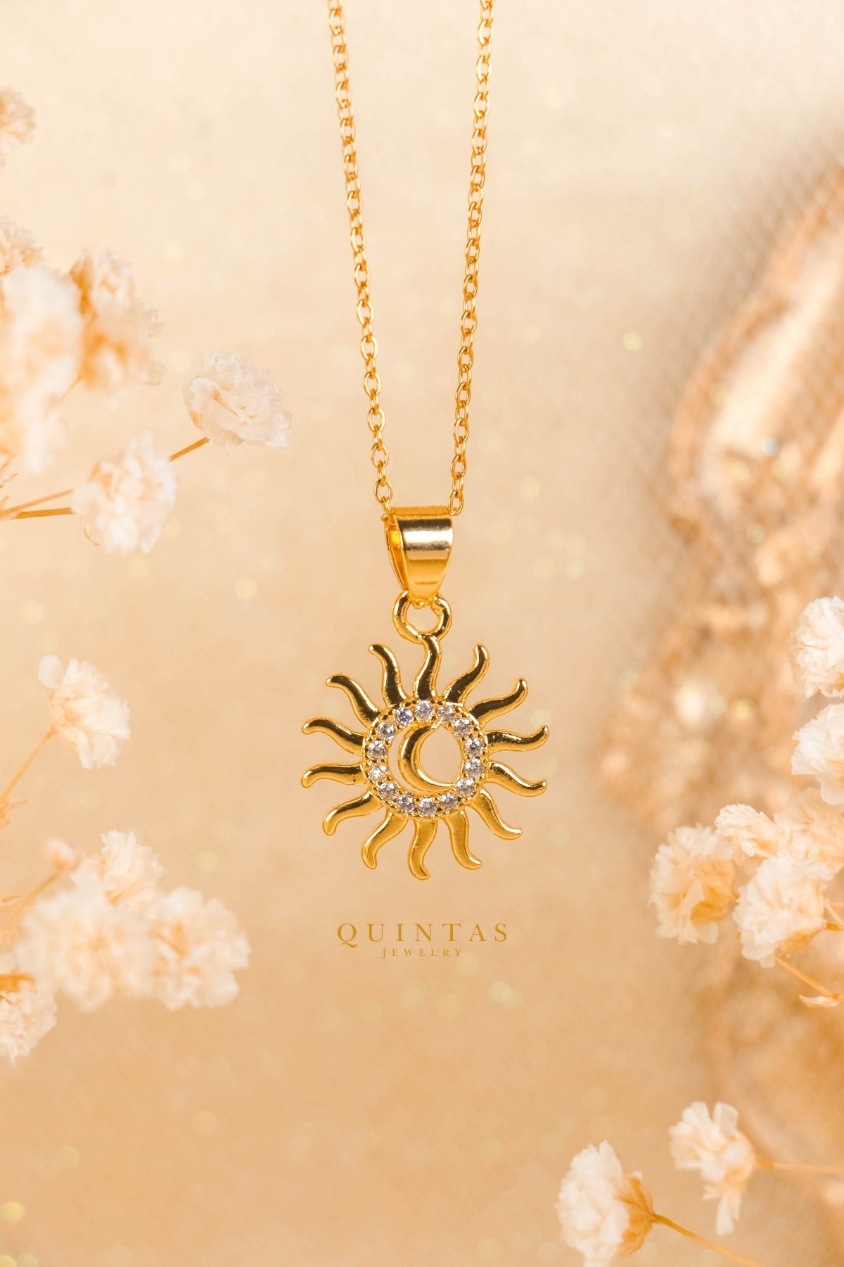 Golden Bohemian Sun Moon Necklace