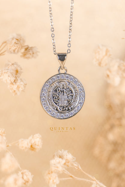 St. Benedict Medallion Silver Necklace