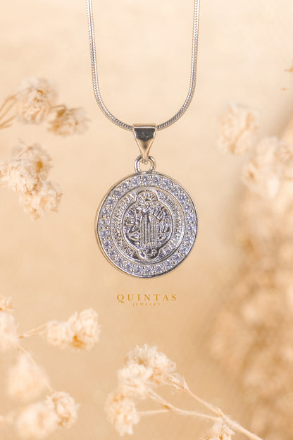 St. Benedict Medallion Silver Necklace
