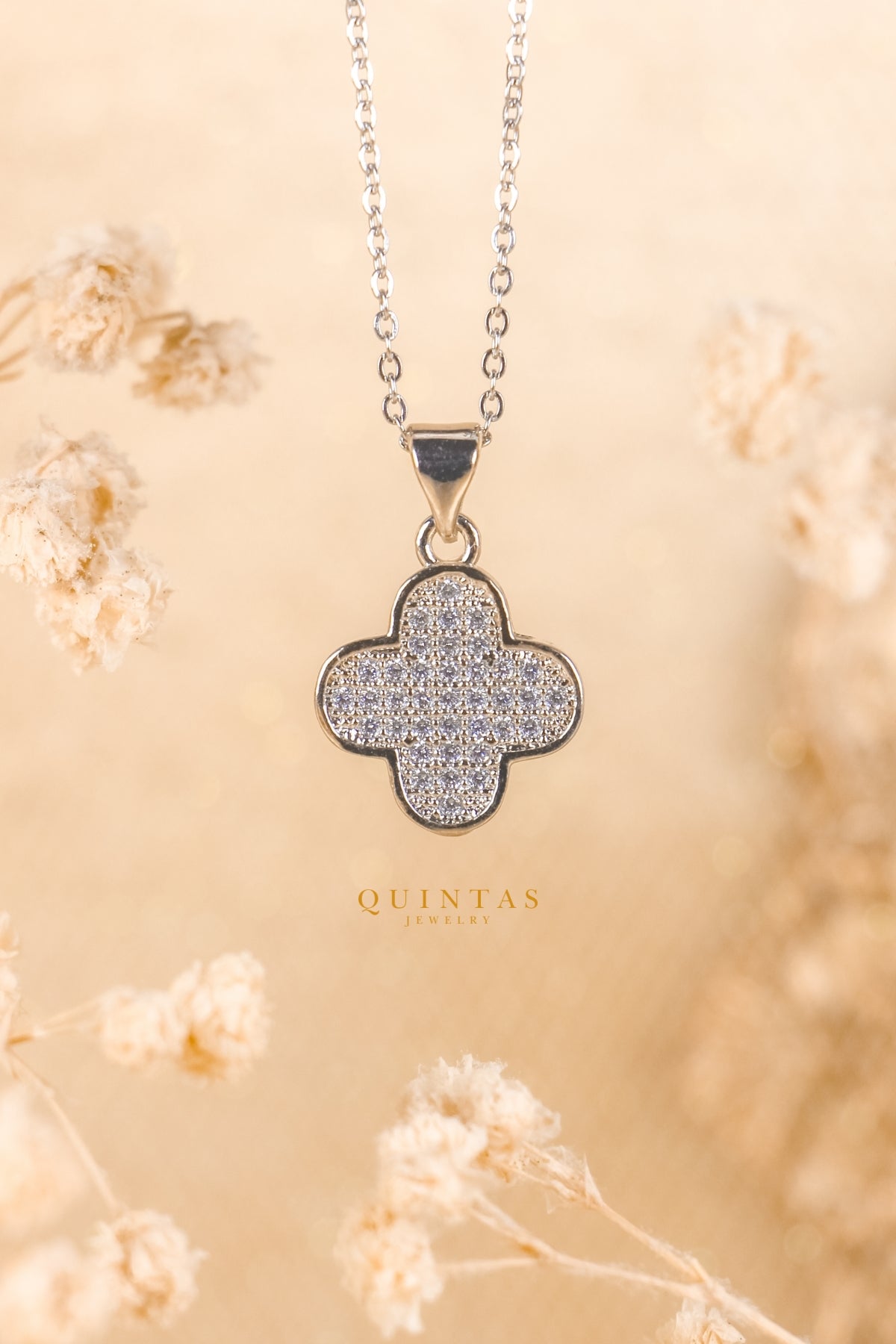 Sparkling Silver Clover Necklace