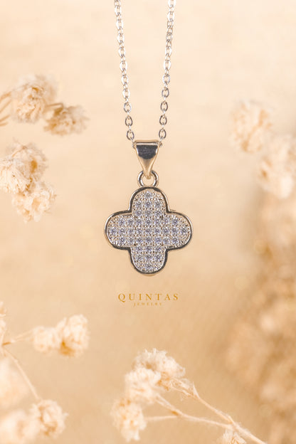 Sparkling Silver Clover Necklace