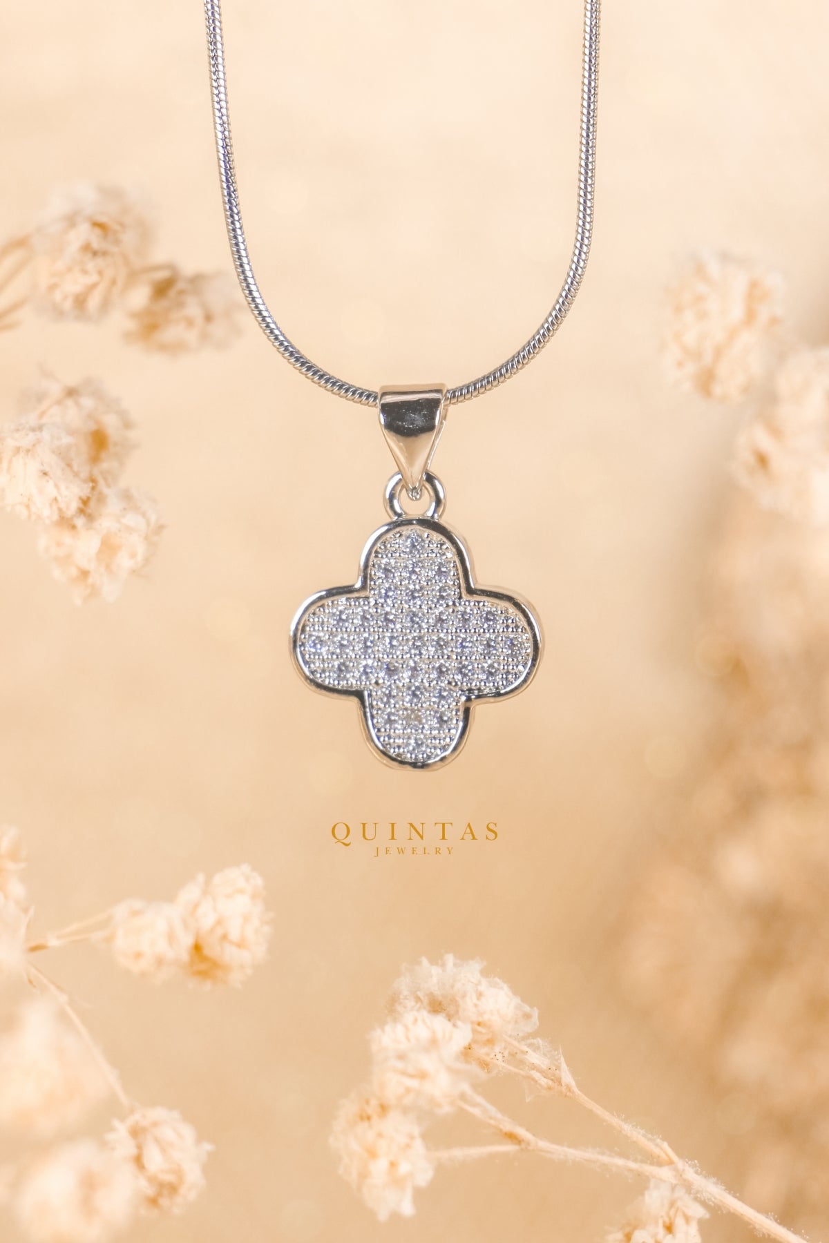 Sparkling Silver Clover Necklace