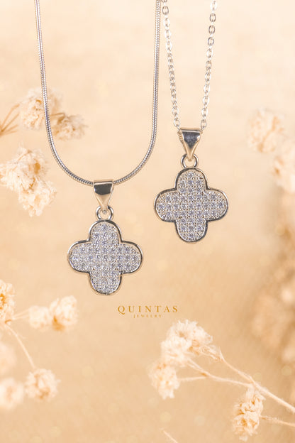 Sparkling Silver Clover Necklace