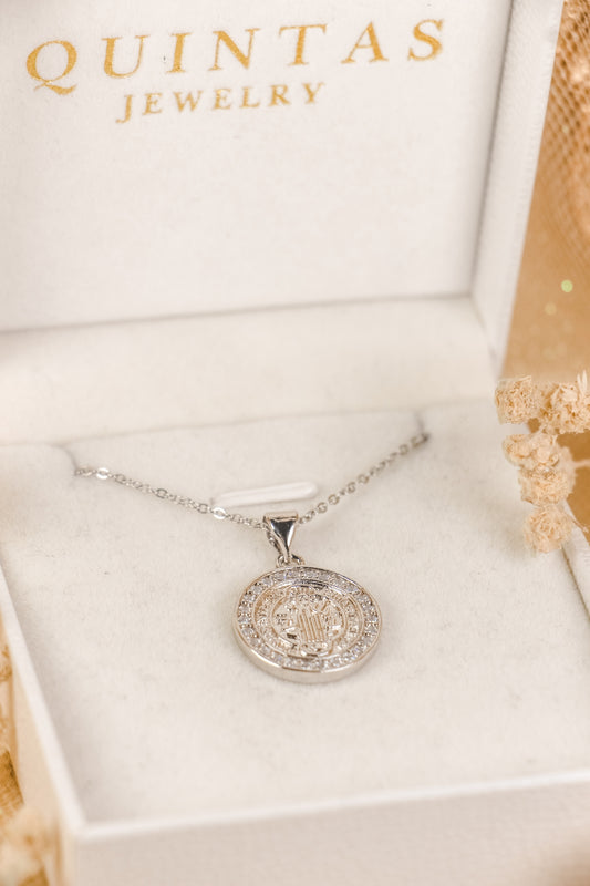 St. Benedict Medallion Silver Necklace