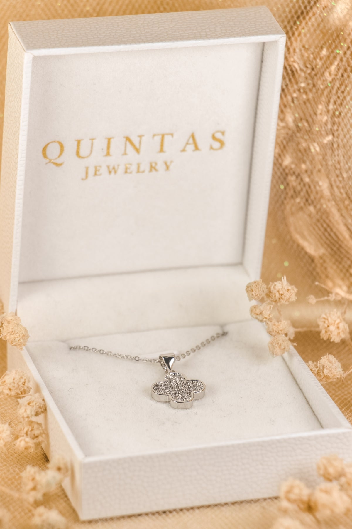 Sparkling Silver Clover Necklace