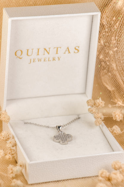 Sparkling Silver Clover Necklace