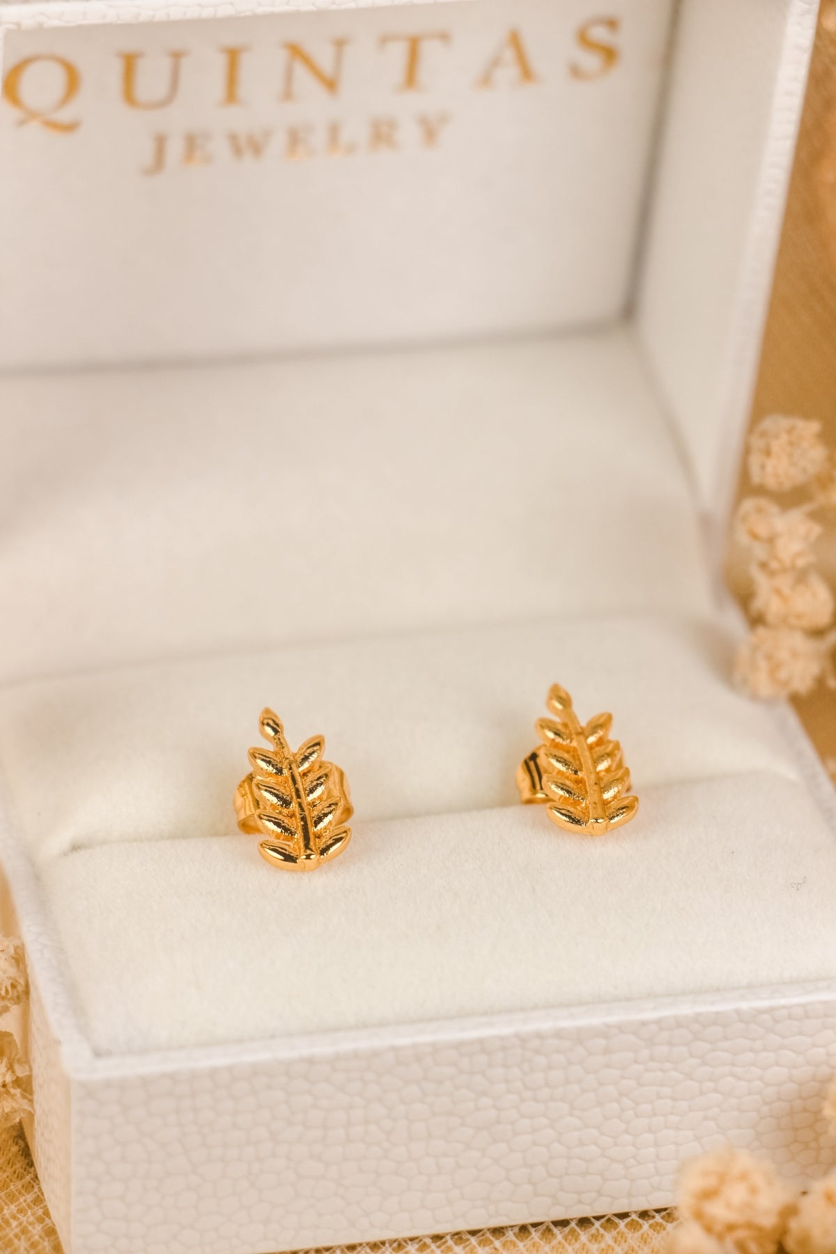 Golden Fern Stud Earrings