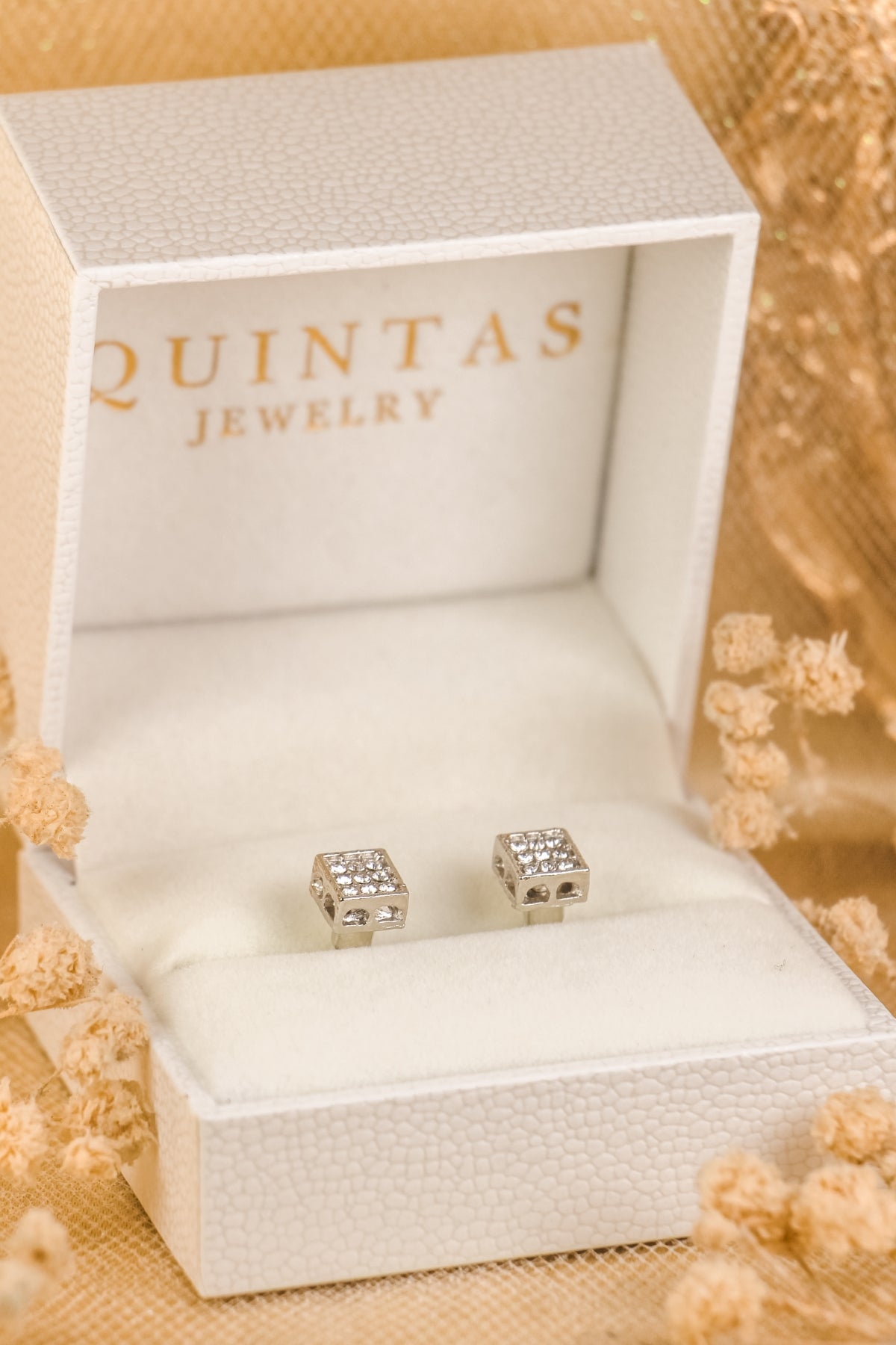 Diamond Square Silver Stud Earrings