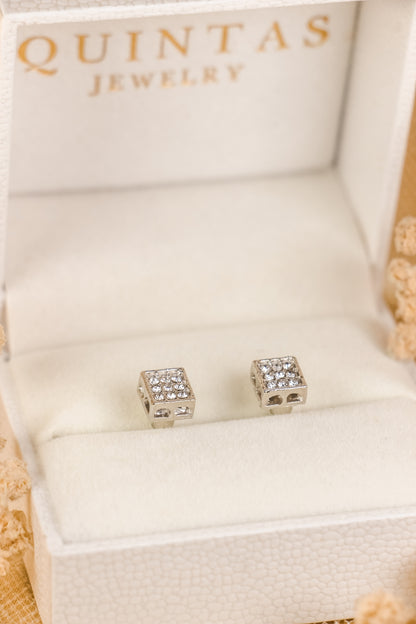 Diamond Square Silver Stud Earrings