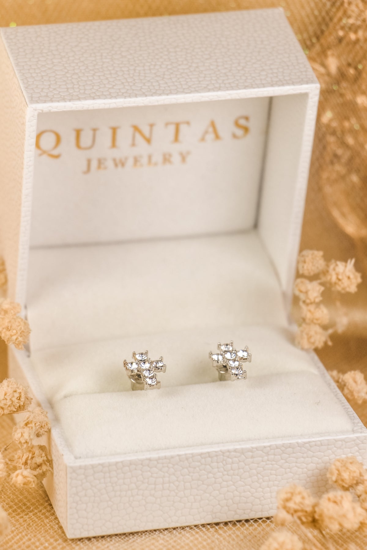 Iced Cross Silver Stud Earrings