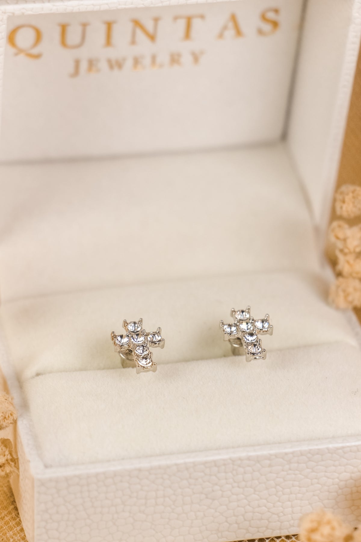 Iced Cross Silver Stud Earrings