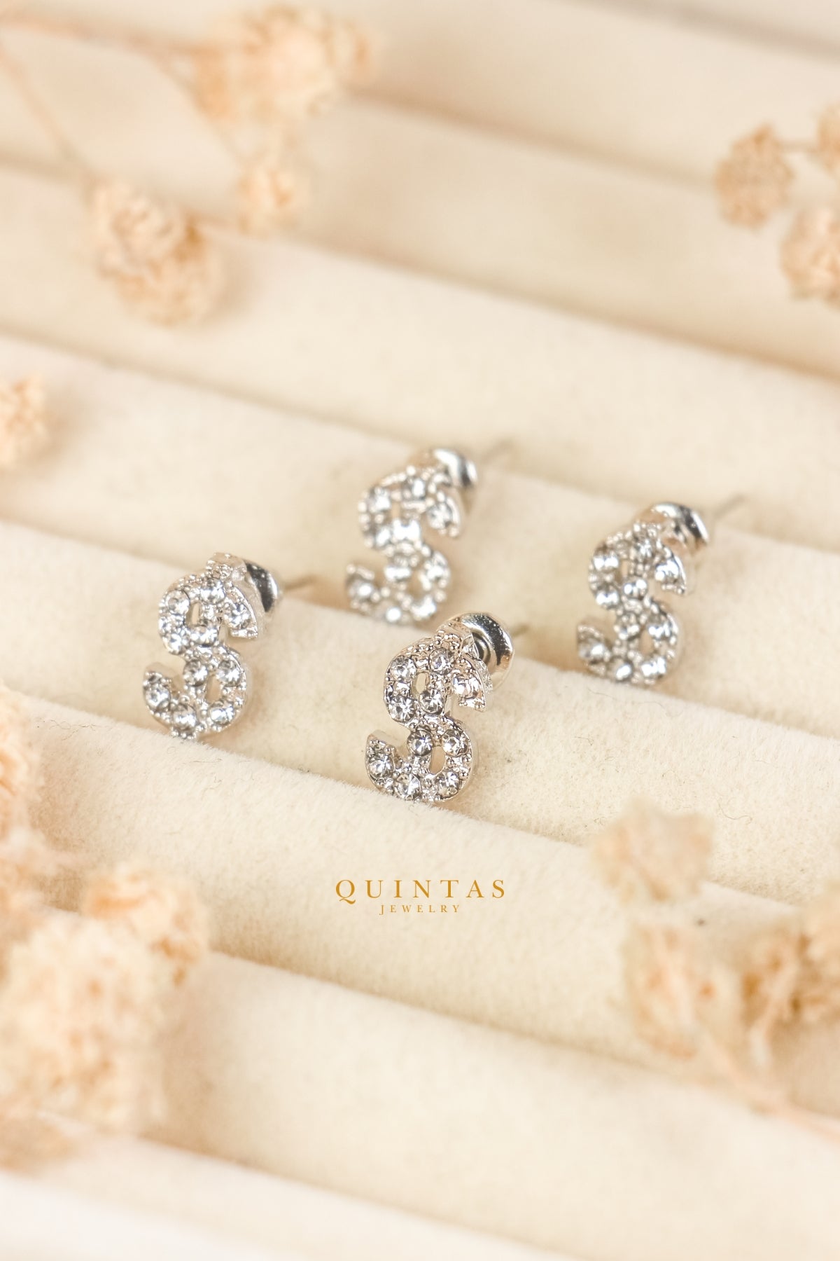 Dollar Sign Silver Stud Earrings