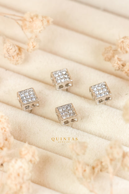 Diamond Square Silver Stud Earrings