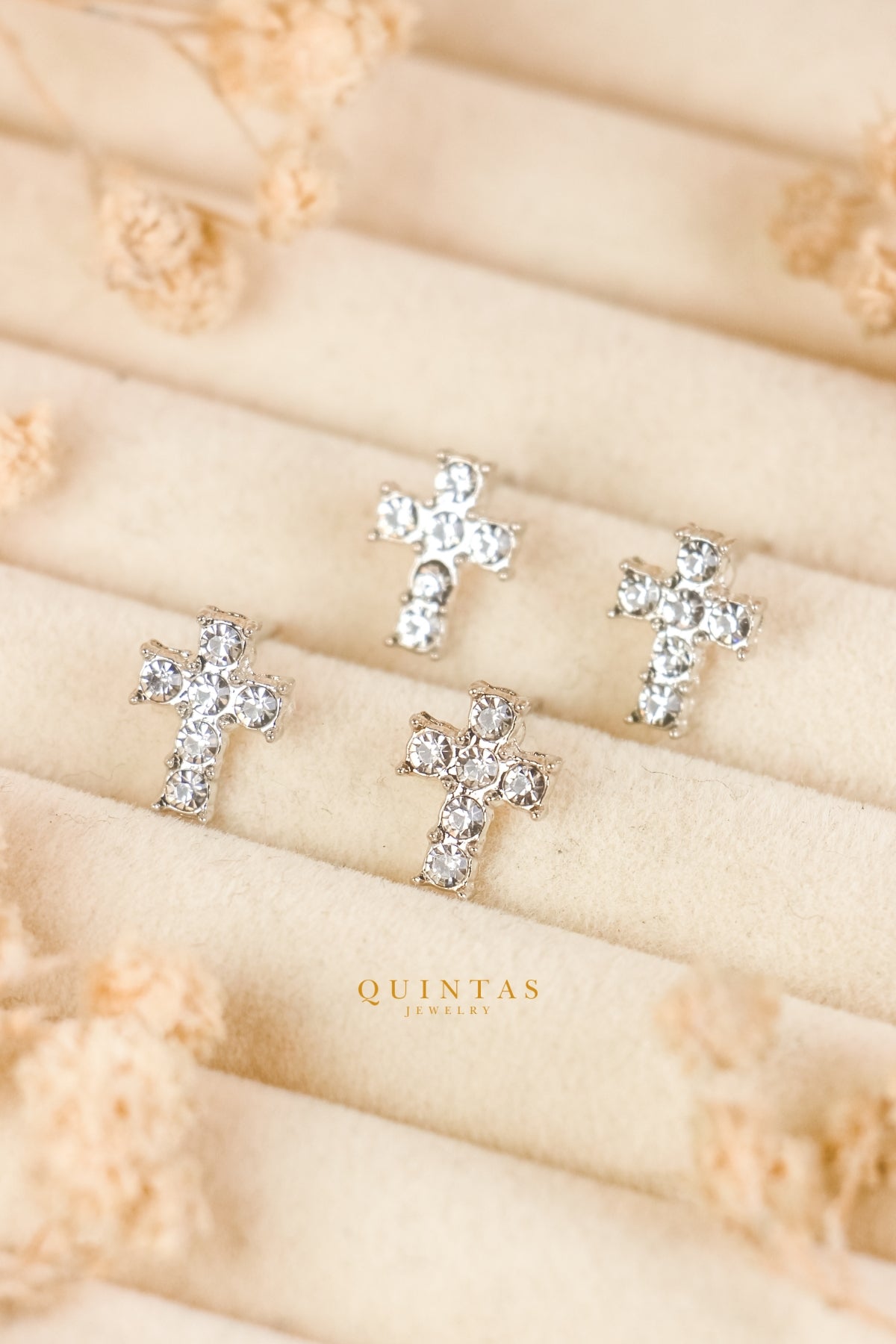 Iced Cross Silver Stud Earrings