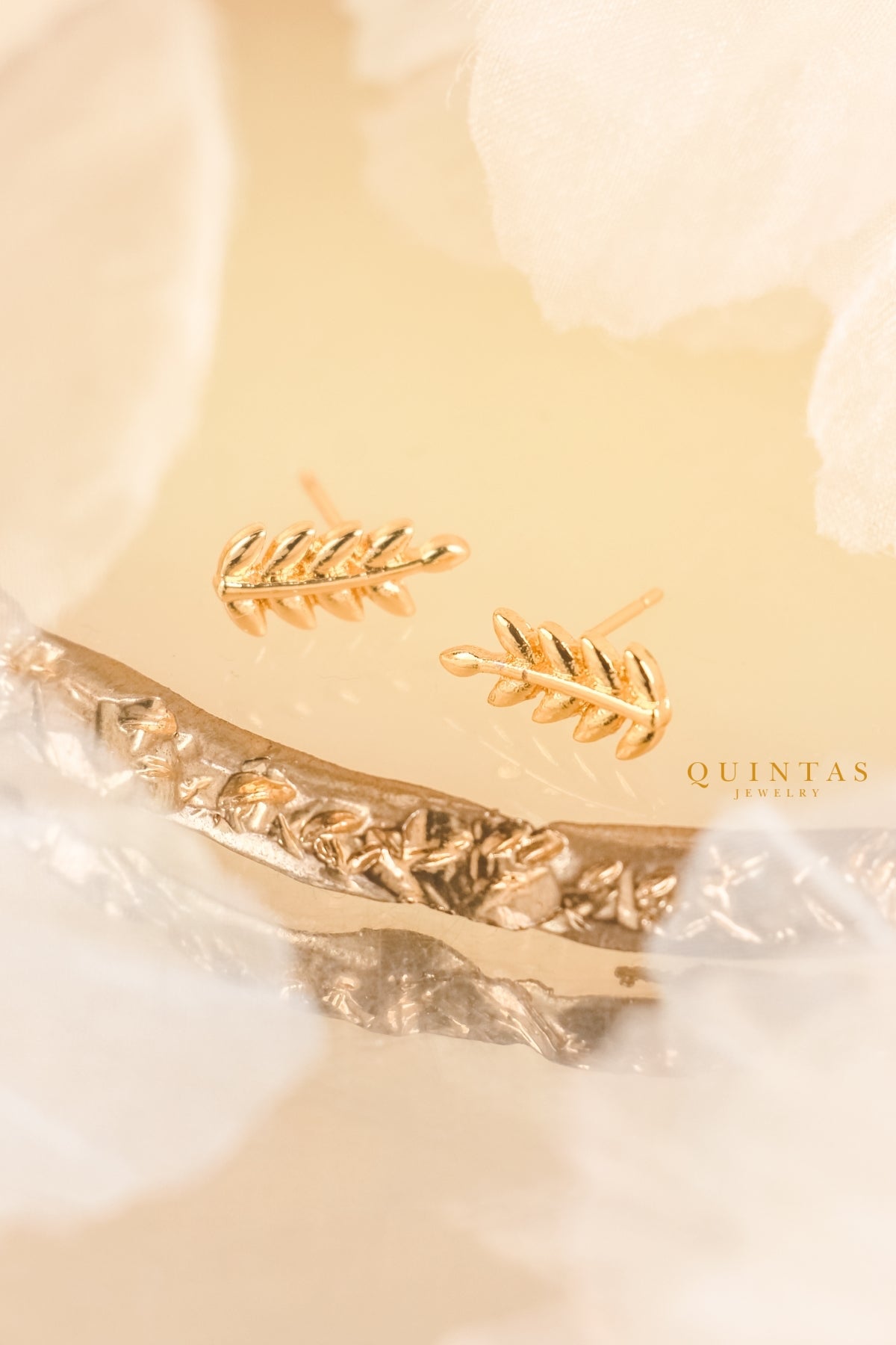 Golden Fern Stud Earrings