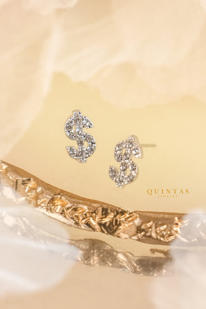 Dollar Sign Silver Stud Earrings