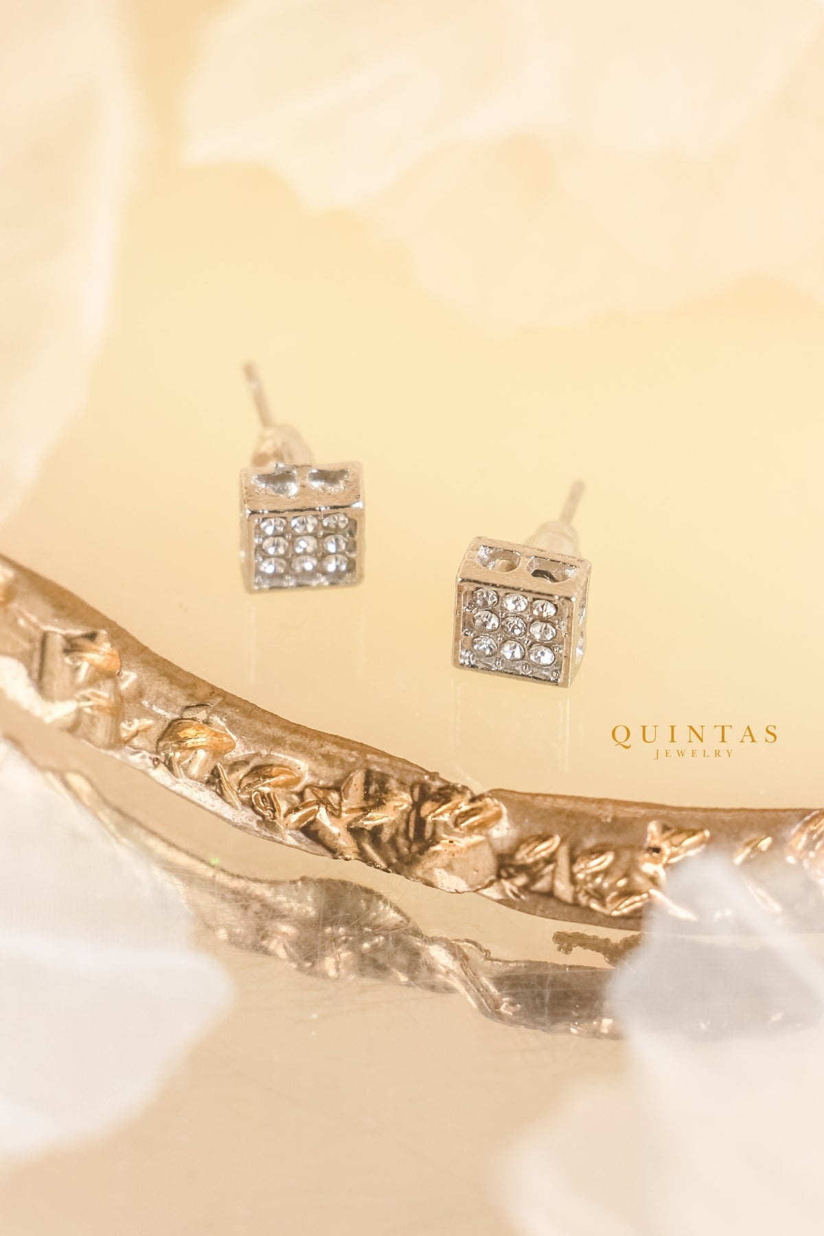 Diamond Square Silver Stud Earrings