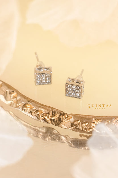 Diamond Square Silver Stud Earrings