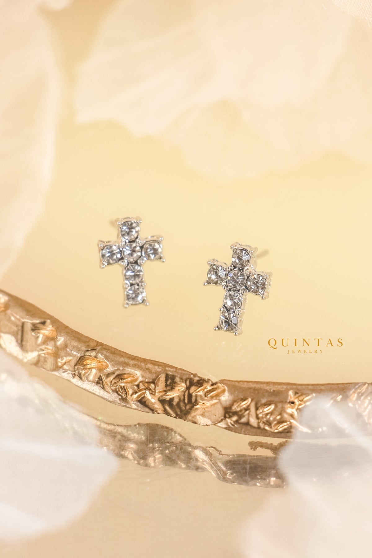 Iced Cross Silver Stud Earrings