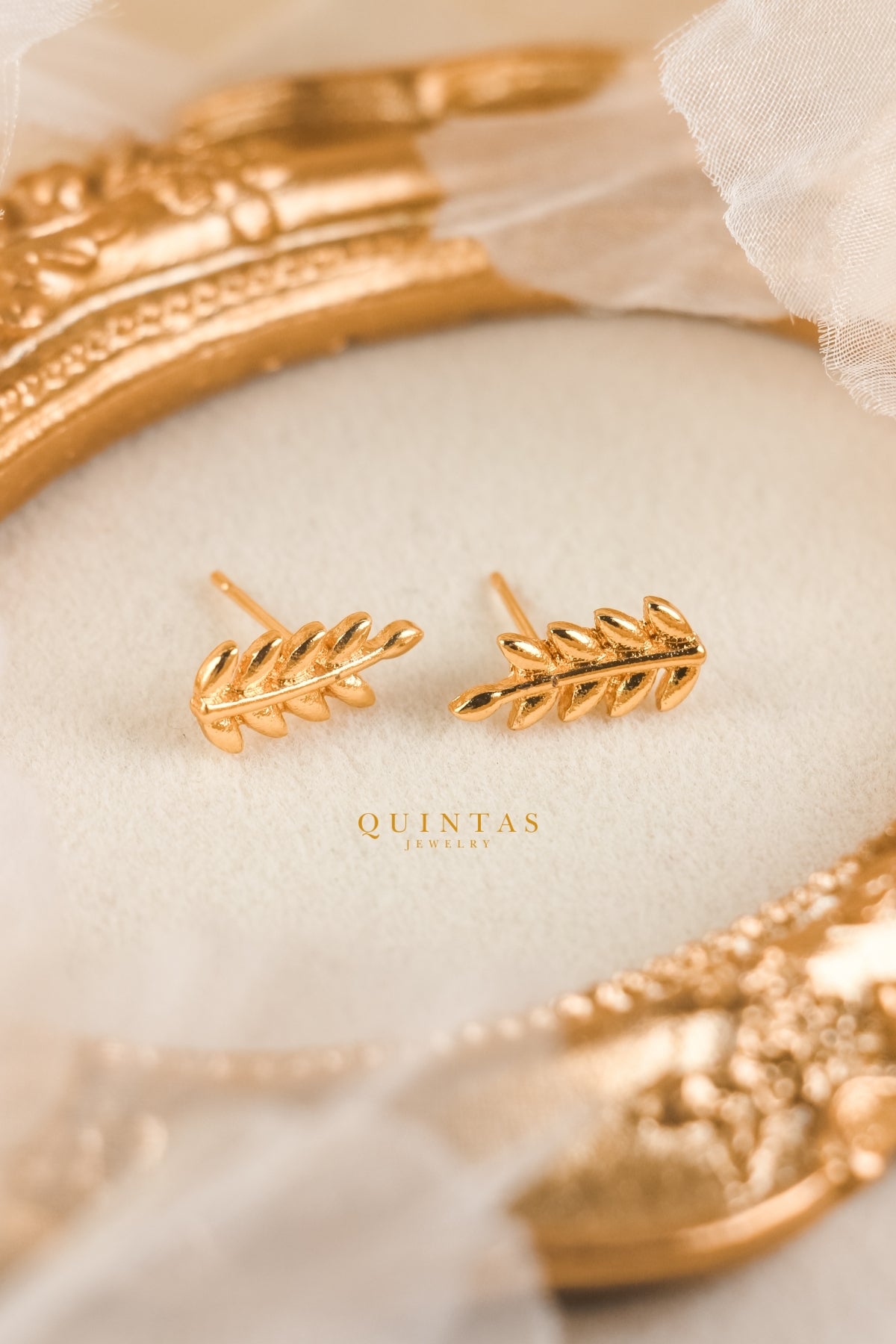Golden Fern Stud Earrings