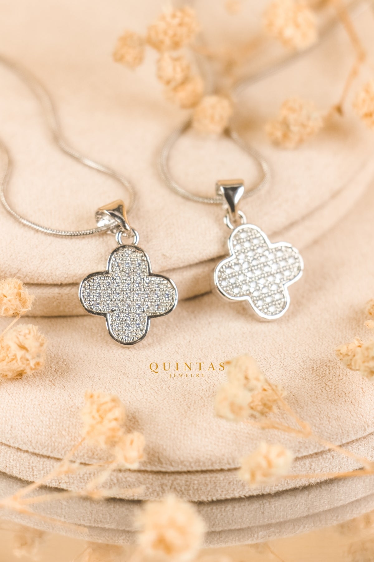 Sparkling Silver Clover Necklace