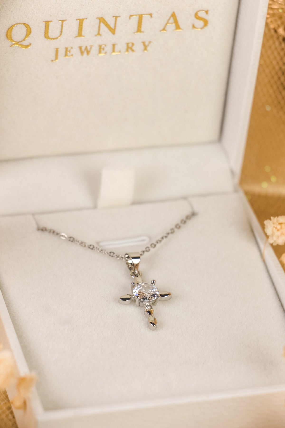 Dainty Cross Diamond Silver Necklace