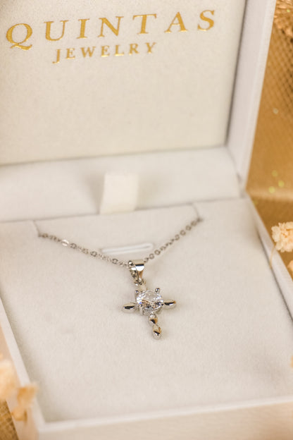 Dainty Cross Diamond Silver Necklace
