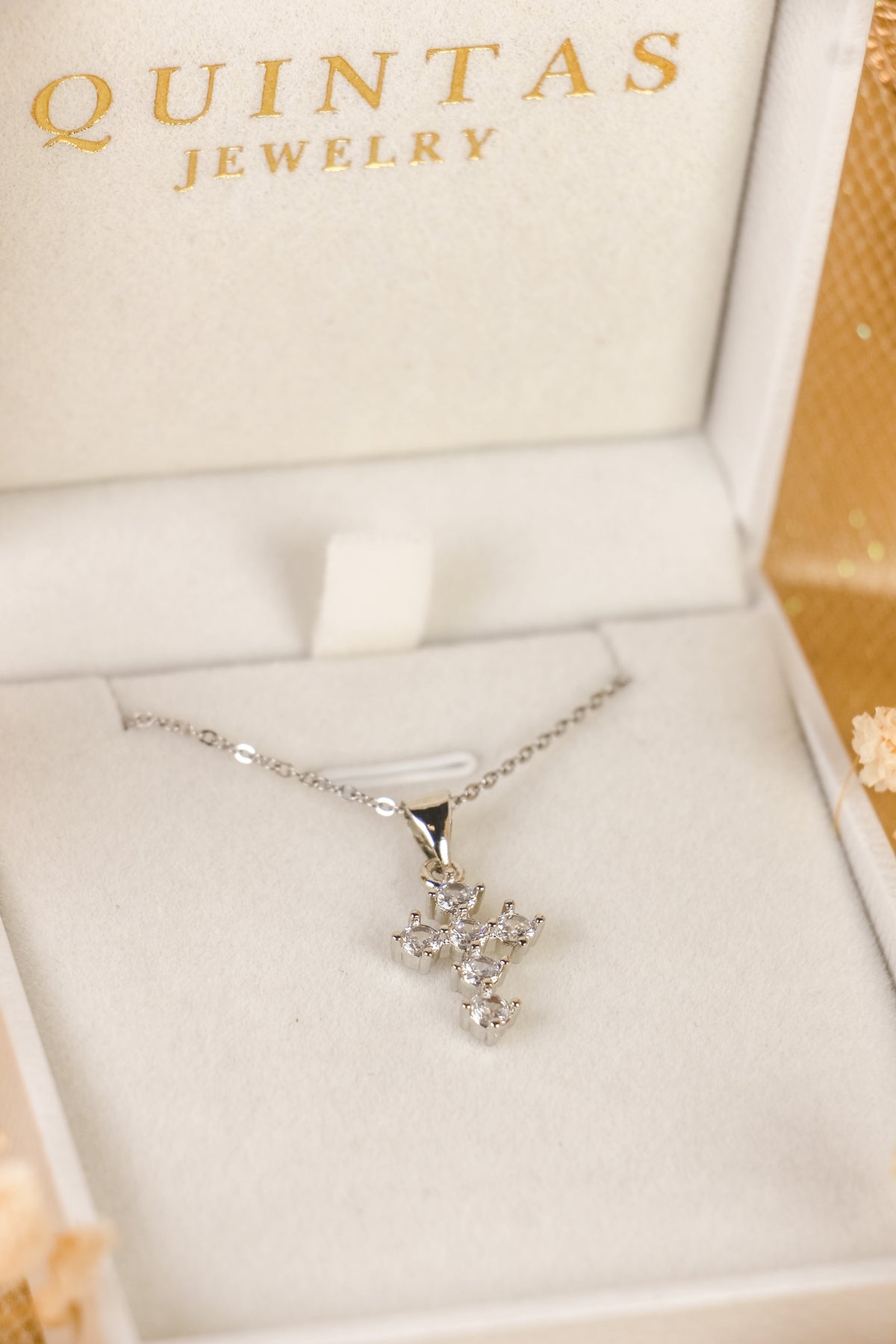 Mini Iced Cross Silver Necklace