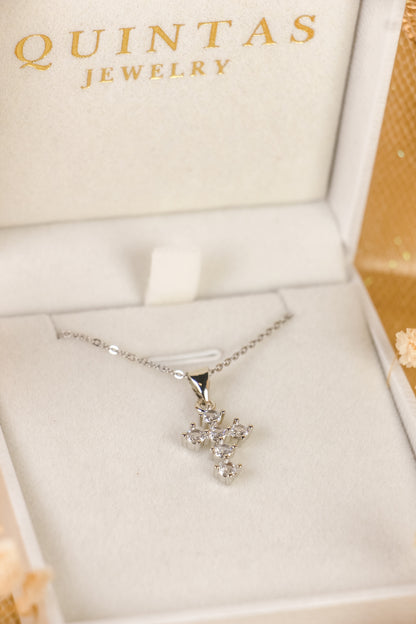 Mini Iced Cross Silver Necklace