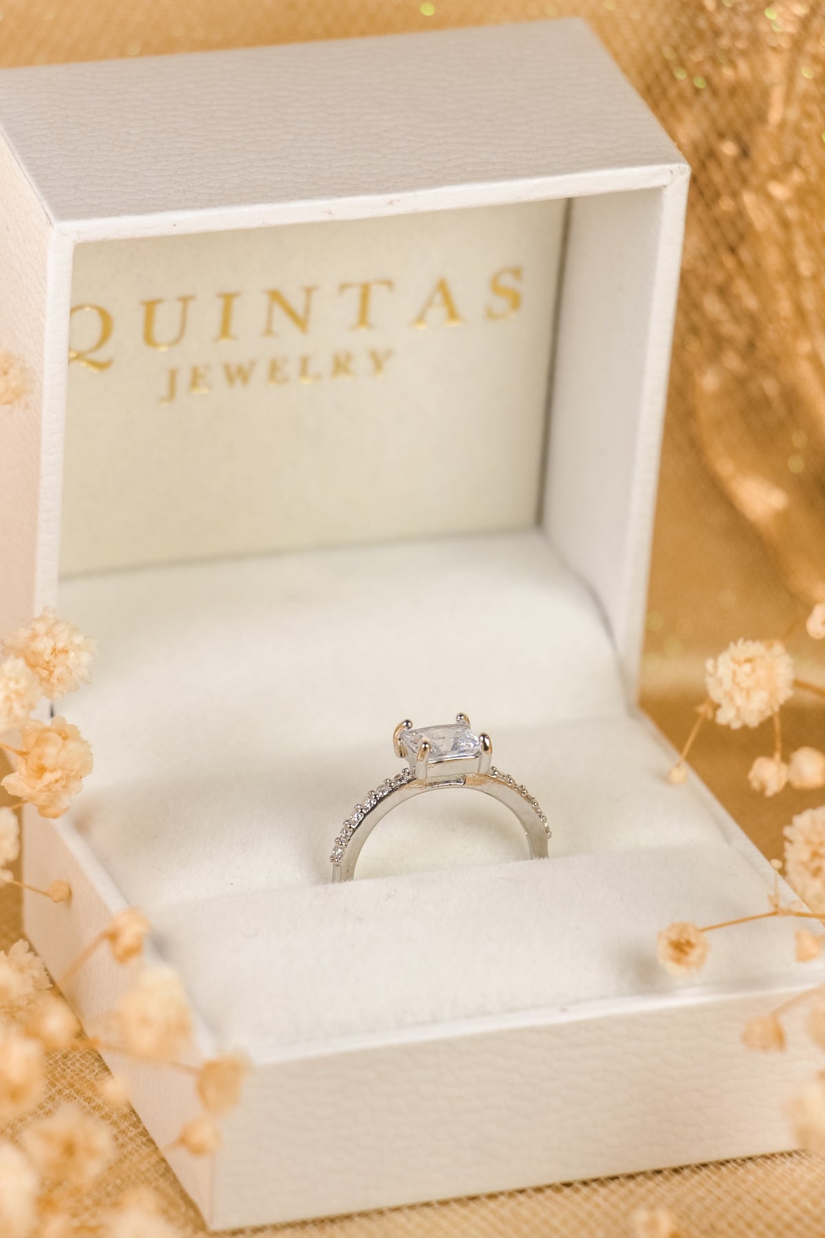 Jasmine Square Diamond Silver Ring (Adjustable)