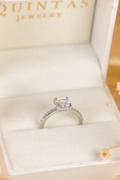 Jasmine Square Diamond Silver Ring (Adjustable)