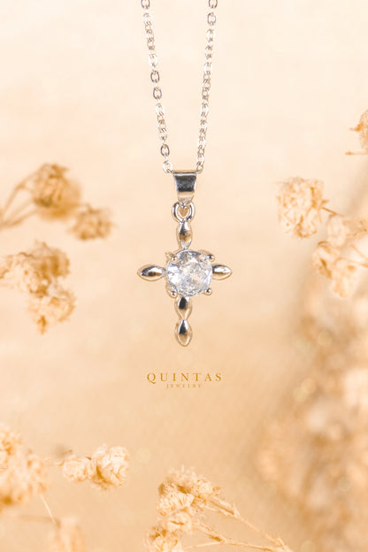 Dainty Cross Diamond Silver Necklace