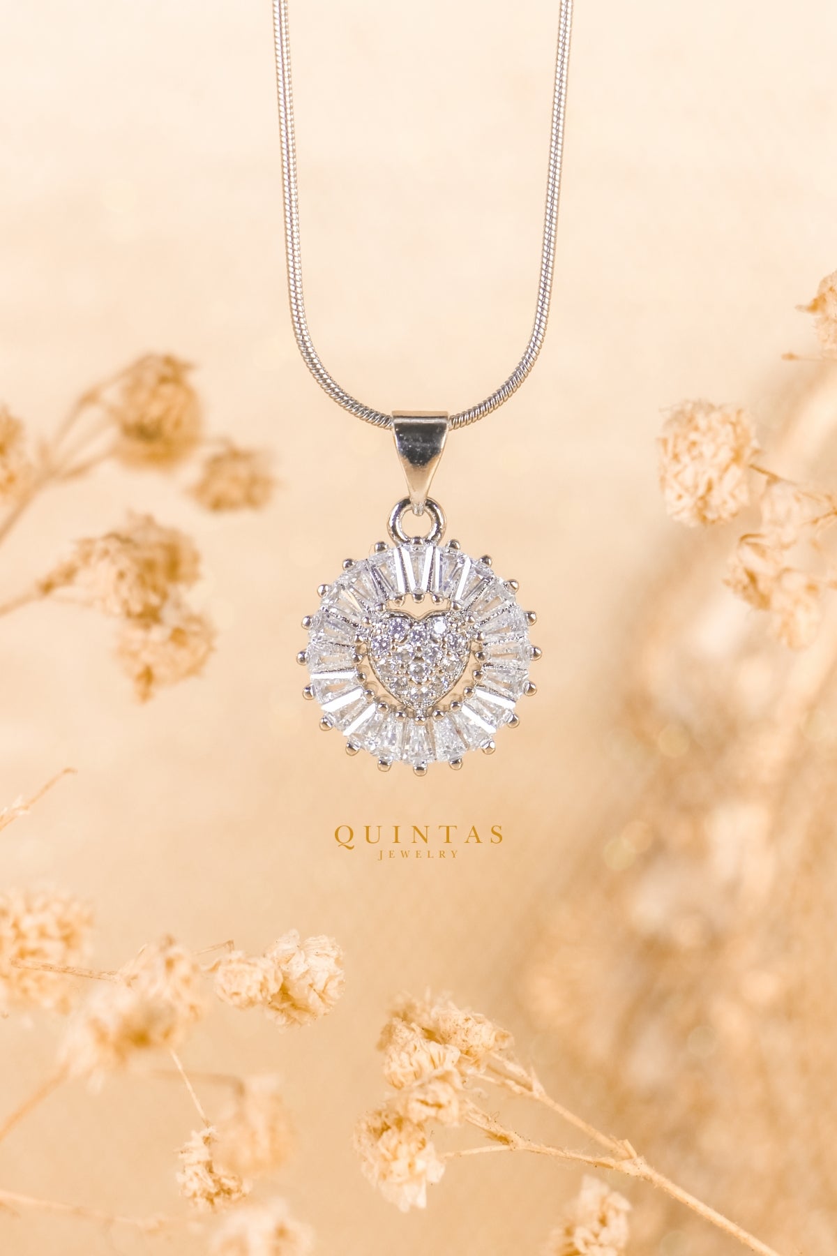 Dazzling Glass Heart Silver Necklace