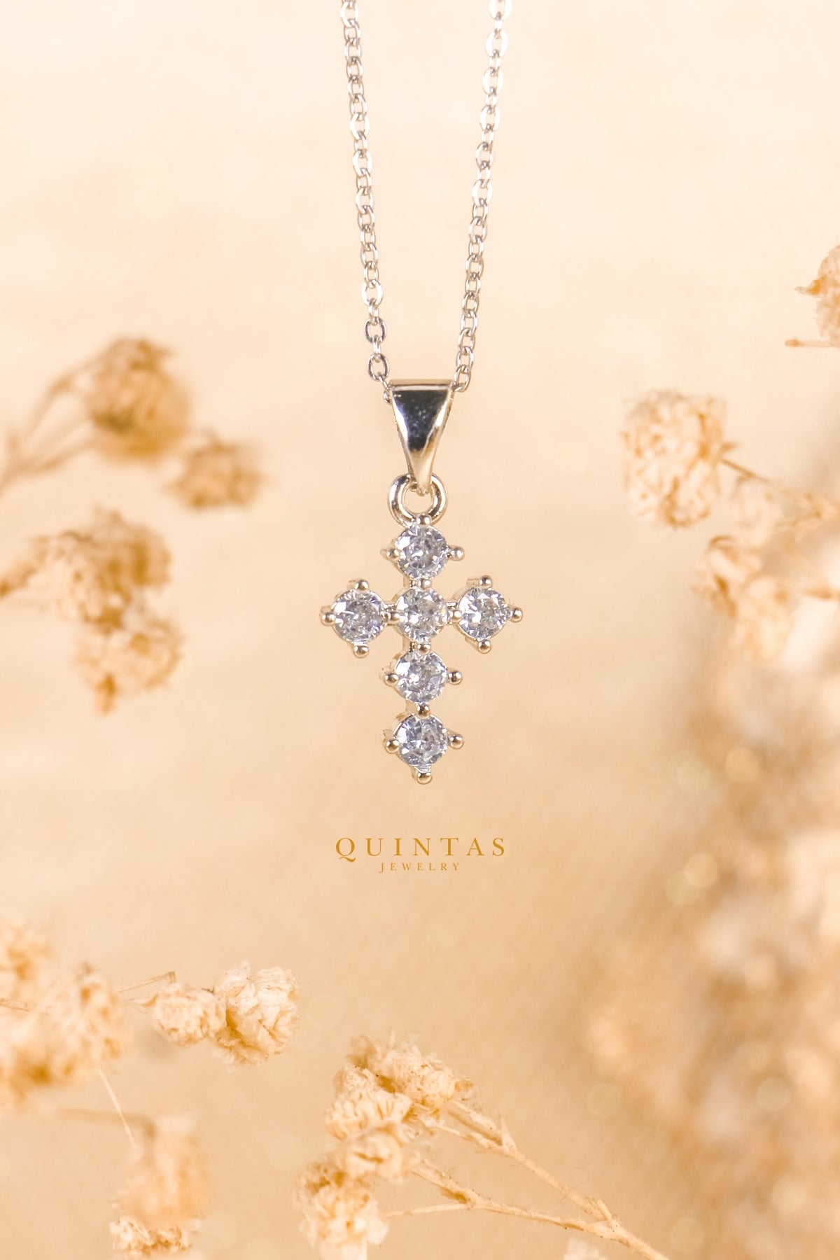 Mini Iced Cross Silver Necklace