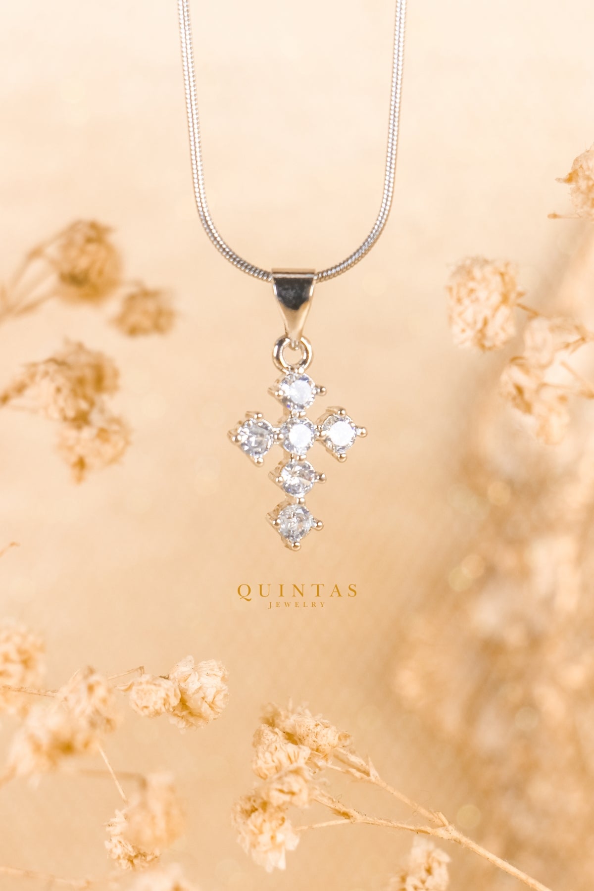 Mini Iced Cross Silver Necklace