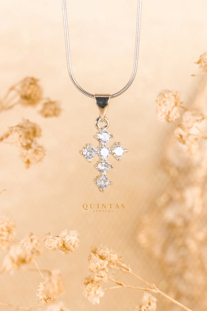Mini Iced Cross Silver Necklace